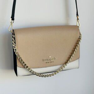 Kate Spade Convertible Crossbody - Tan Cream and Black with Gold Chain